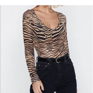 Nasty Gal Zebra Print Long Sleeve Bodysuit Size XS/S